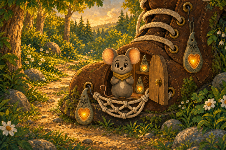 Pip sitter vid dörren till sin stora känga, med lyktan bredvid sig.